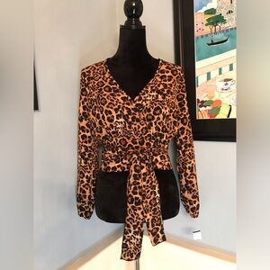 Mob Wife Esthetic Cheetah Print Wrap Blouse Sz S